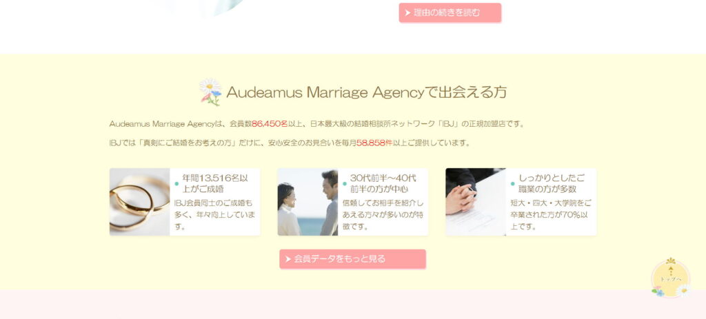 Audeamus Marriage Agency のページのスクリーンショット