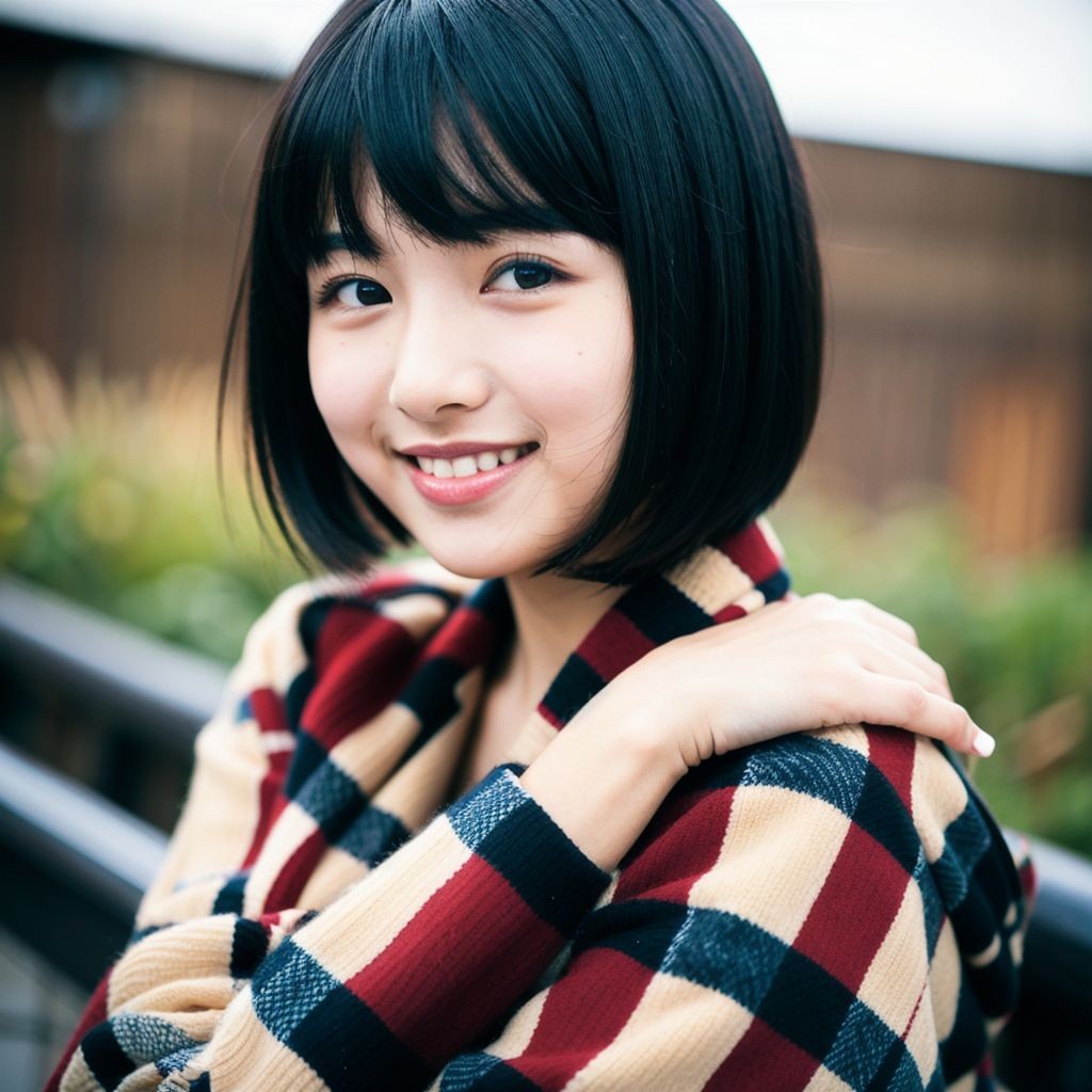 微笑む黒髪の女性