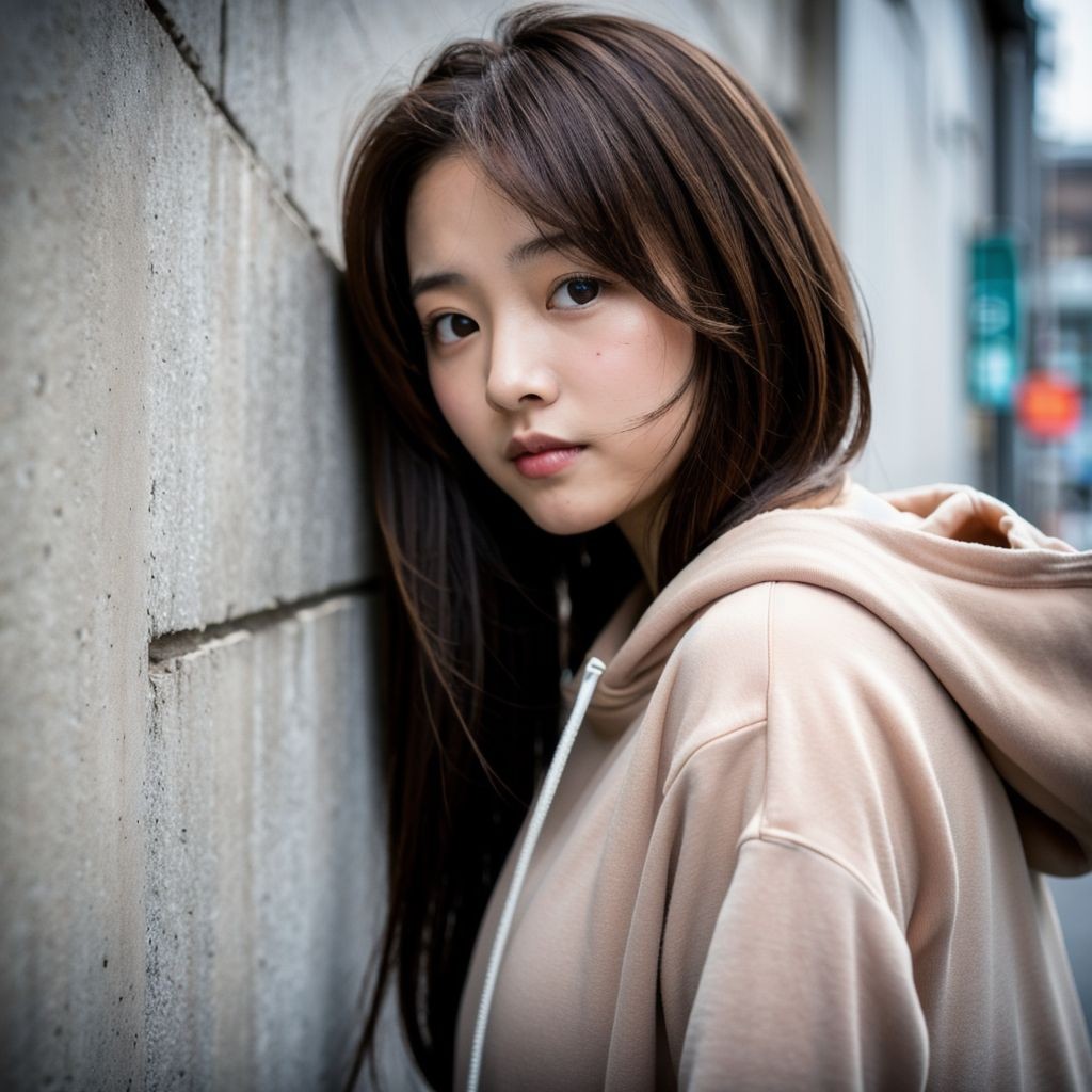 こちらを見るロングの女性