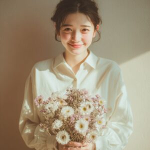 花束を持つ婚活女性